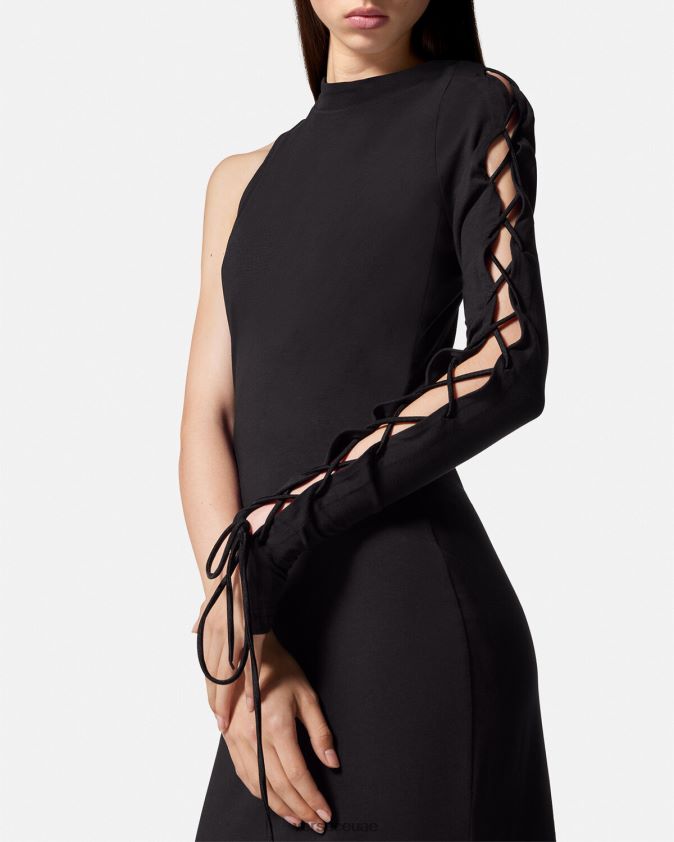 نحيف فستان طويل بكتف واحد Versace أسود 0FVD2J2194 ملابس