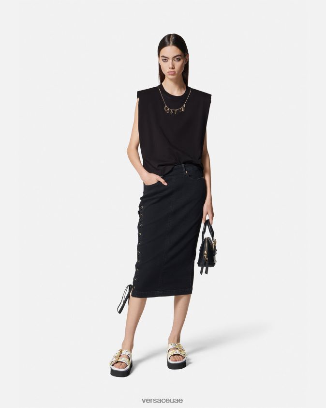 نحيف سحر بلا أكمام تي شيرت Versace أسود 0FVD2J2199 ملابس