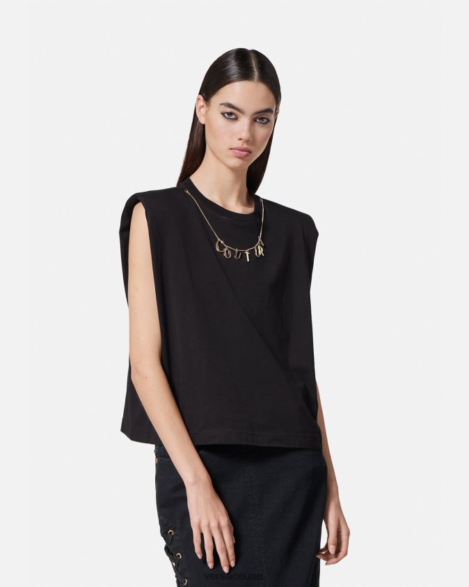 نحيف سحر بلا أكمام تي شيرت Versace أسود 0FVD2J2199 ملابس