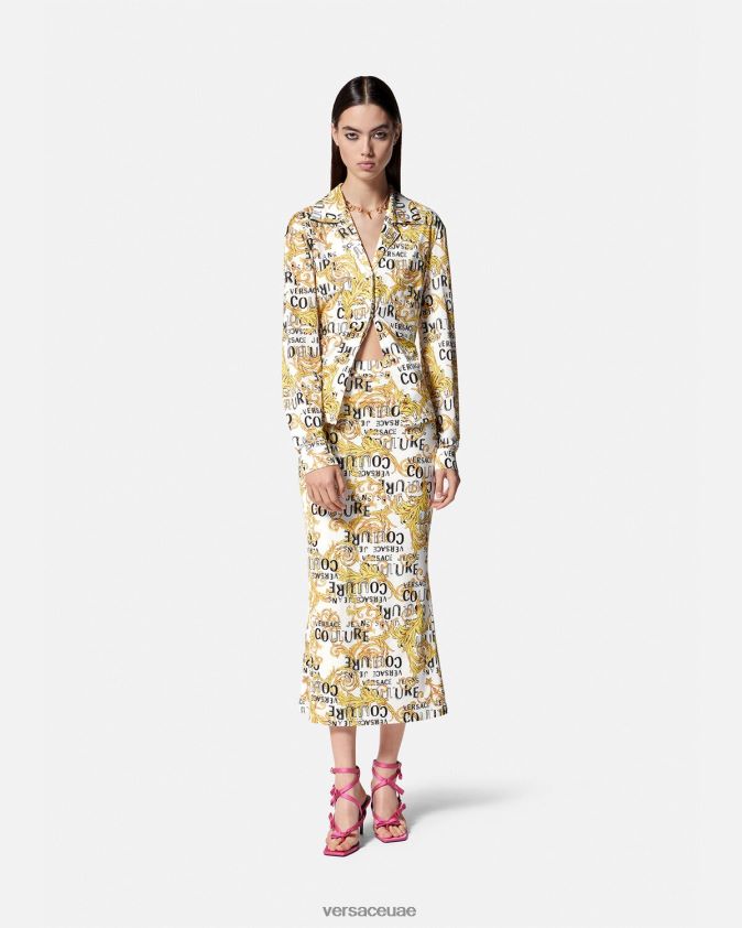 نحيف قميص كوتور الشعار Versace الذهب والأبيض 0FVD2J2201 ملابس