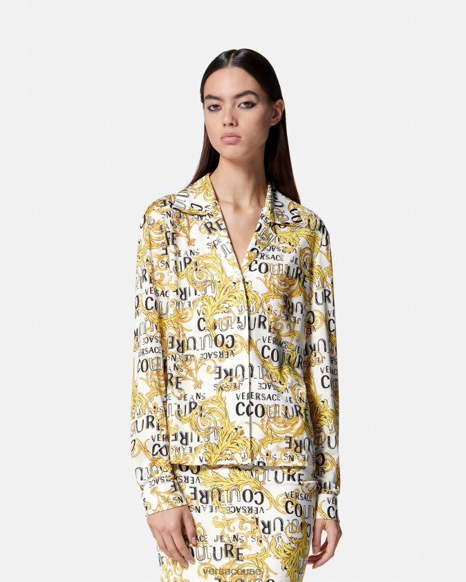 نحيف قميص كوتور الشعار Versace الذهب والأبيض 0FVD2J2201 ملابس