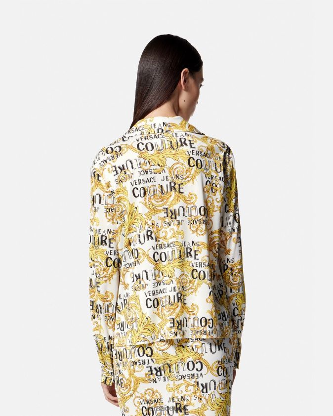 نحيف قميص كوتور الشعار Versace الذهب والأبيض 0FVD2J2201 ملابس
