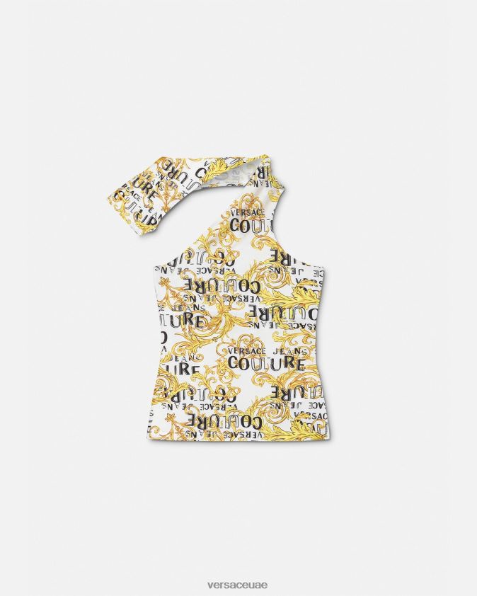 نحيف بلوزة بكتف واحد وشعار الماركة Versace الذهب والأبيض 0FVD2J2205 ملابس