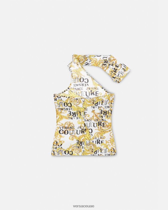نحيف بلوزة بكتف واحد وشعار الماركة Versace الذهب والأبيض 0FVD2J2205 ملابس