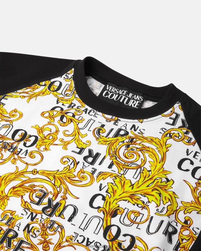 نحيف تيشيرت بشعار الماركة Versace الذهب والأبيض 0FVD2J2207 ملابس