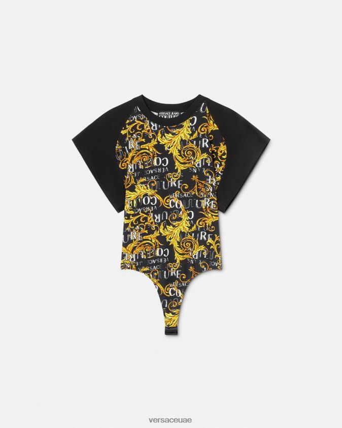 نحيف تيشيرت بشعار الماركة Versace الذهب الأسود 0FVD2J2208 ملابس