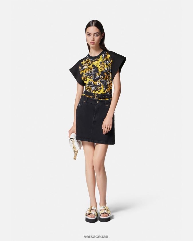 نحيف تيشيرت بشعار الماركة Versace الذهب الأسود 0FVD2J2208 ملابس