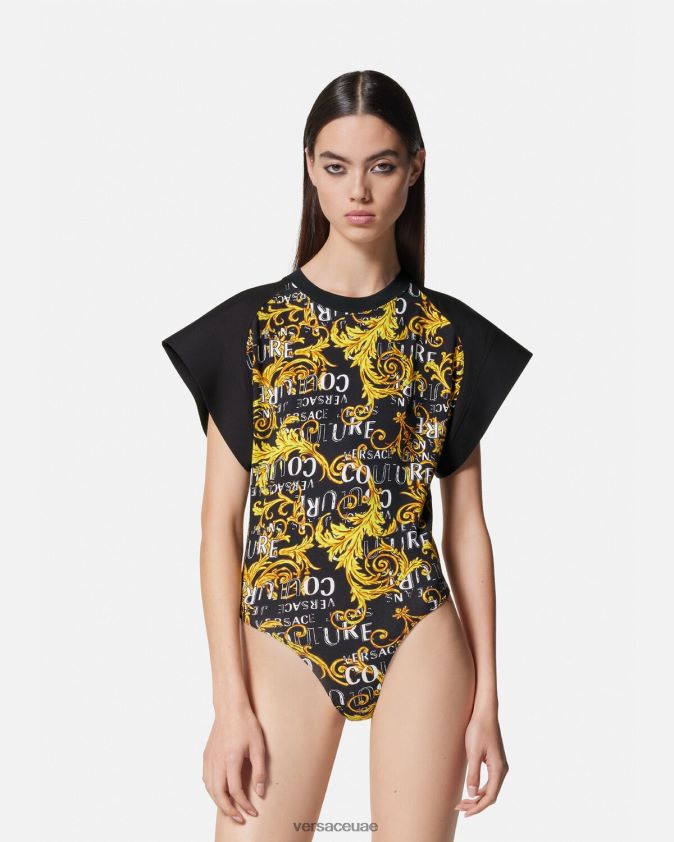 نحيف تيشيرت بشعار الماركة Versace الذهب الأسود 0FVD2J2208 ملابس