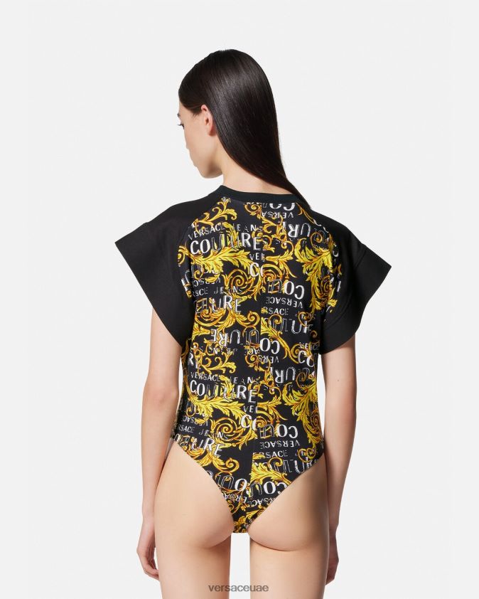 نحيف تيشيرت بشعار الماركة Versace الذهب الأسود 0FVD2J2208 ملابس