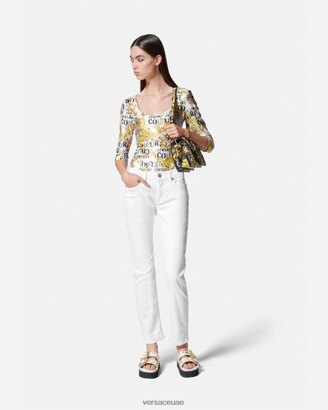 نحيف بدلة رياضية بشعار الماركة Versace الذهب والأبيض 0FVD2J2210 ملابس