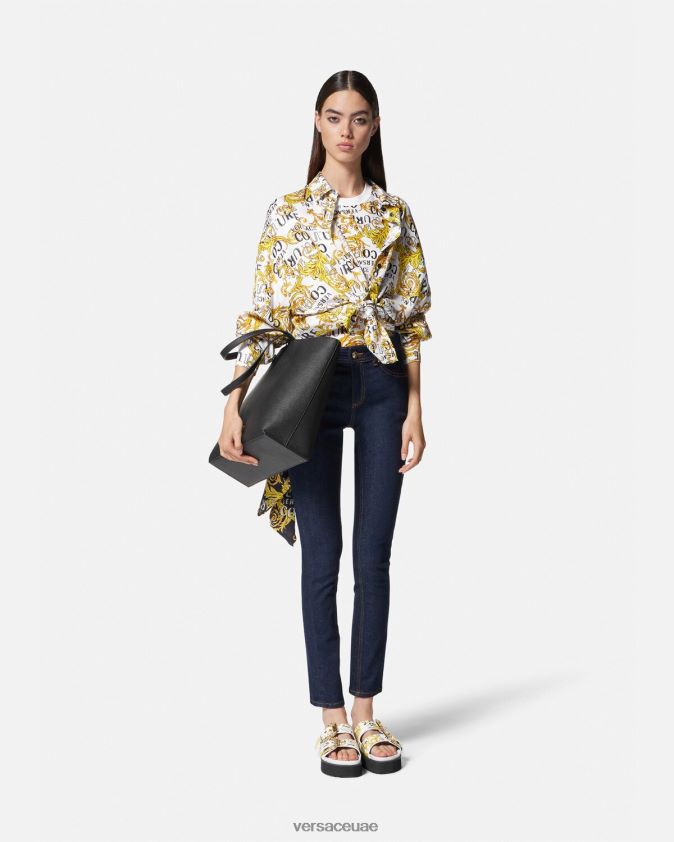 نحيف تيشيرت بشعار الماركة Versace الذهب والأبيض 0FVD2J2223 ملابس
