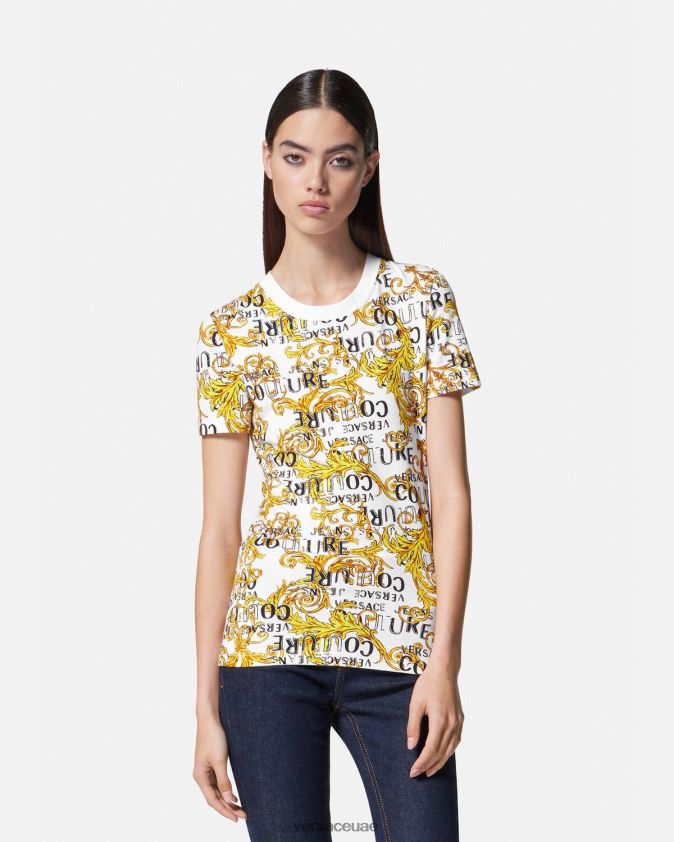نحيف تيشيرت بشعار الماركة Versace الذهب والأبيض 0FVD2J2223 ملابس