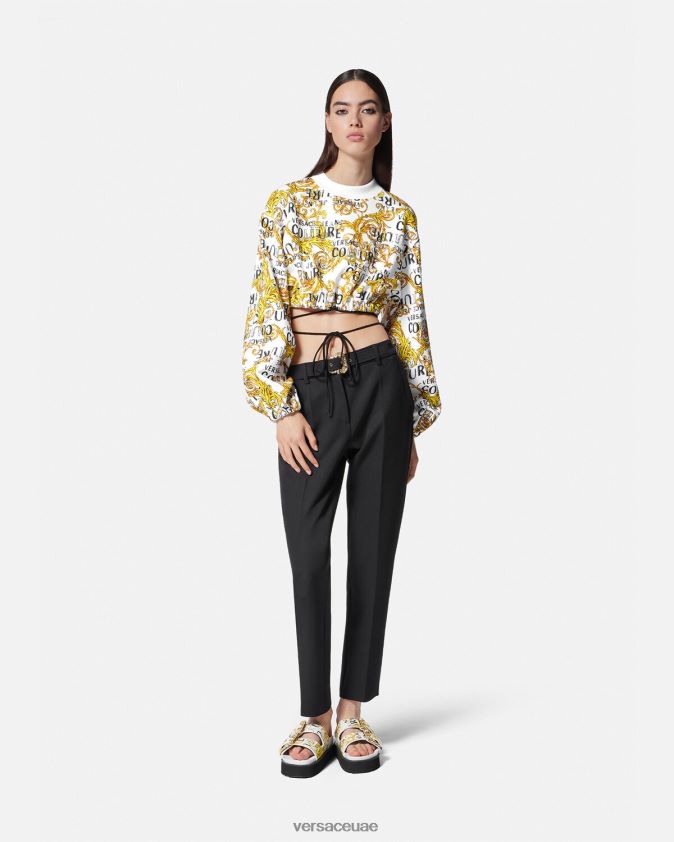 نحيف سويت شيرت بشعار الماركة Versace الذهب والأبيض 0FVD2J2225 ملابس
