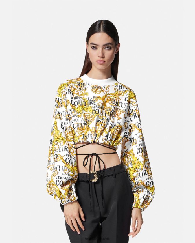 نحيف سويت شيرت بشعار الماركة Versace الذهب والأبيض 0FVD2J2225 ملابس