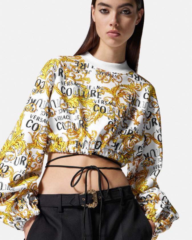 نحيف سويت شيرت بشعار الماركة Versace الذهب والأبيض 0FVD2J2225 ملابس