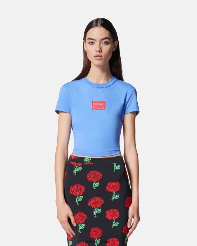 نحيف تي شيرت قصير برقم القطعة Versace أزرق فاتح 0FVD2J2228 ملابس