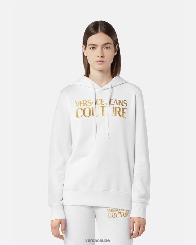نحيف هوديي الشعار Versace الذهب والأبيض 0FVD2J2235 ملابس