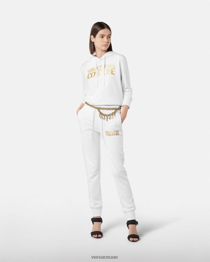 نحيف هوديي الشعار Versace الذهب والأبيض 0FVD2J2235 ملابس