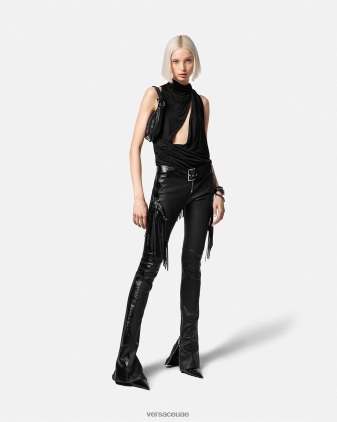 نحيف السراويل الجلدية مهدب Versace أسود 0FVD2J223 ملابس