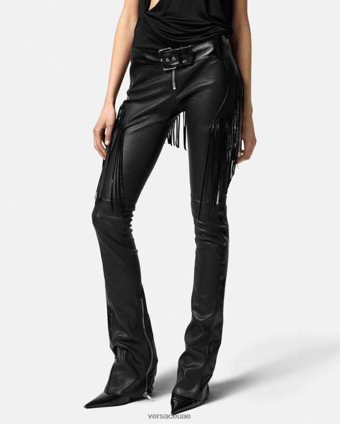 نحيف السراويل الجلدية مهدب Versace أسود 0FVD2J223 ملابس