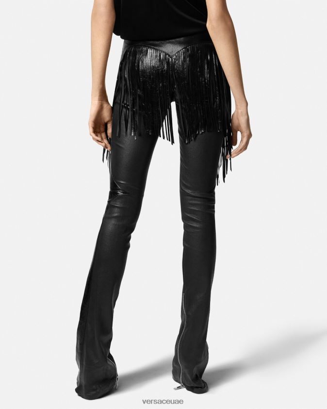 نحيف السراويل الجلدية مهدب Versace أسود 0FVD2J223 ملابس