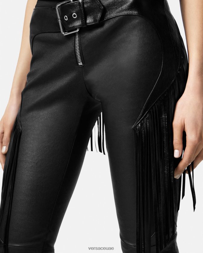 نحيف السراويل الجلدية مهدب Versace أسود 0FVD2J223 ملابس