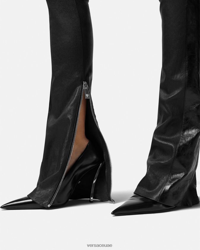 نحيف السراويل الجلدية مهدب Versace أسود 0FVD2J223 ملابس