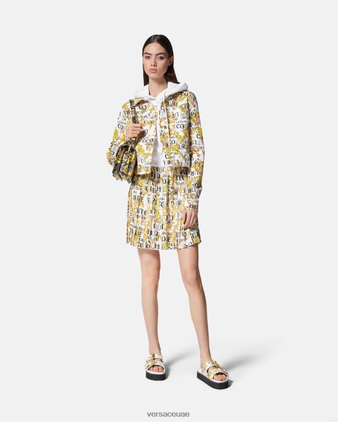 نحيف تنورة بكسرات وشعار الماركة Versace الذهب والأبيض 0FVD2J2248 ملابس