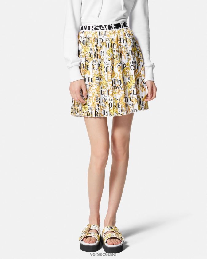 نحيف تنورة بكسرات وشعار الماركة Versace الذهب والأبيض 0FVD2J2248 ملابس