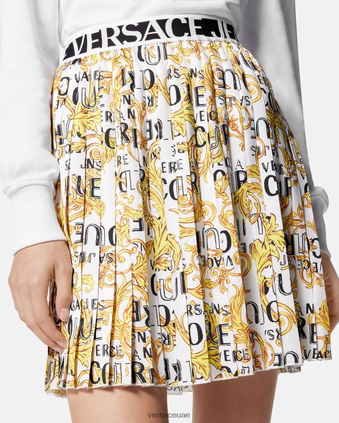 نحيف تنورة بكسرات وشعار الماركة Versace الذهب والأبيض 0FVD2J2248 ملابس