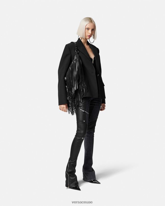 نحيف السراويل الجلدية الدنيم Versace أسود 0FVD2J224 ملابس