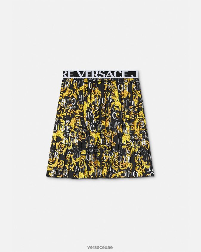 نحيف تنورة بكسرات وشعار الماركة Versace الذهب الأسود 0FVD2J2250 ملابس