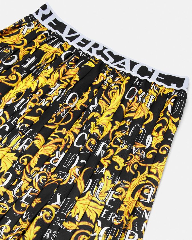 نحيف تنورة بكسرات وشعار الماركة Versace الذهب الأسود 0FVD2J2250 ملابس