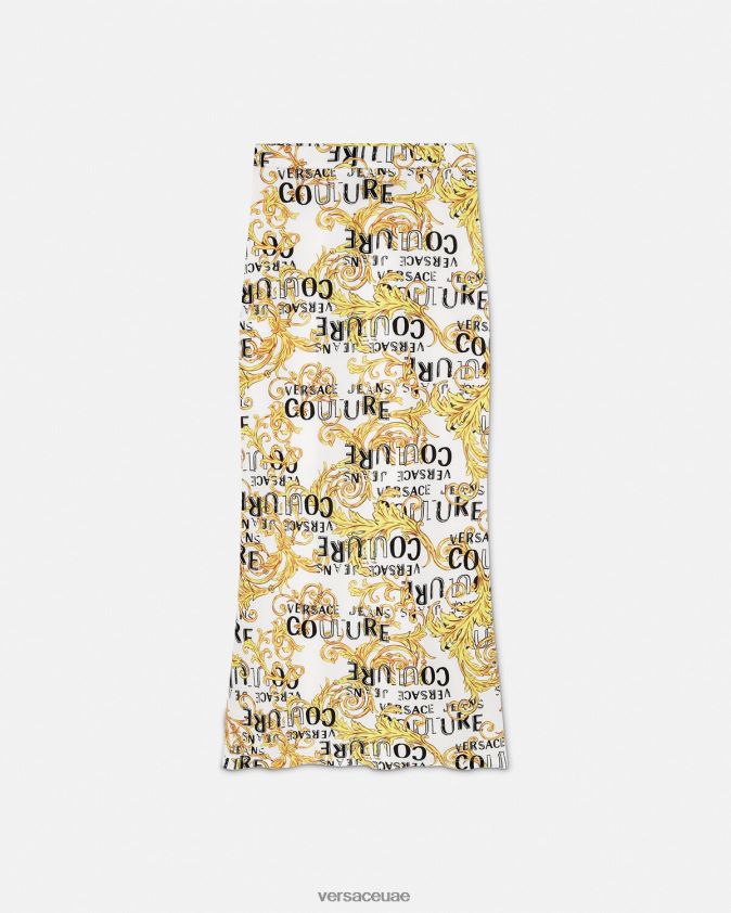 نحيف تنورة ميدي بشعار الماركة Versace الذهب والأبيض 0FVD2J2251 ملابس