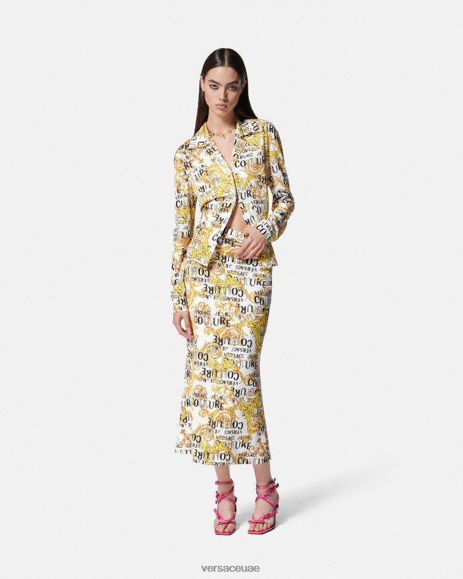 نحيف تنورة ميدي بشعار الماركة Versace الذهب والأبيض 0FVD2J2251 ملابس