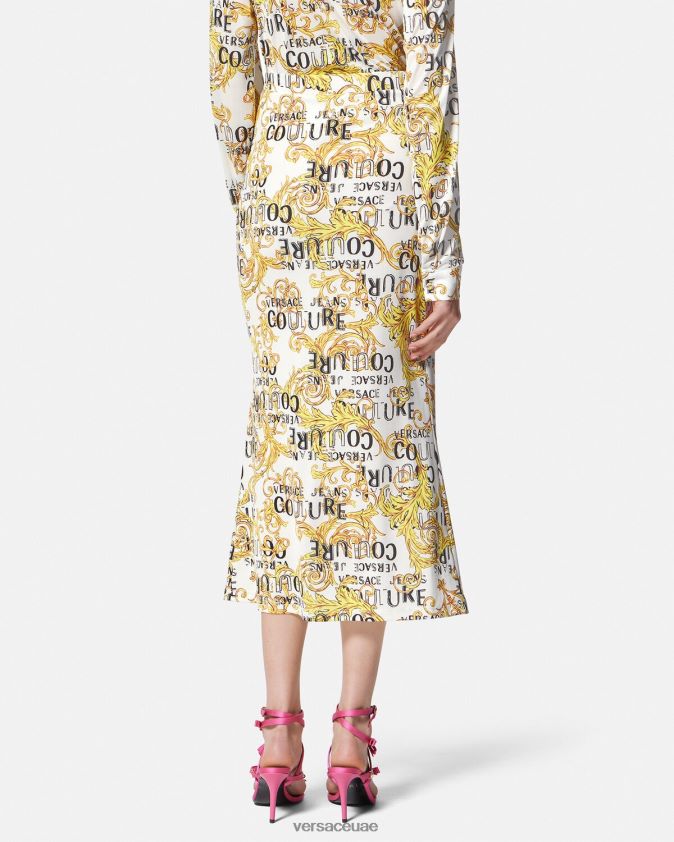 نحيف تنورة ميدي بشعار الماركة Versace الذهب والأبيض 0FVD2J2251 ملابس