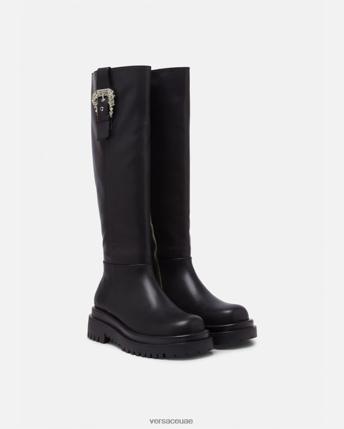 نحيف رسم أحذية عالية الركبة بإبزيم باروكي Versace أسود 0FVD2J2269 حذاء