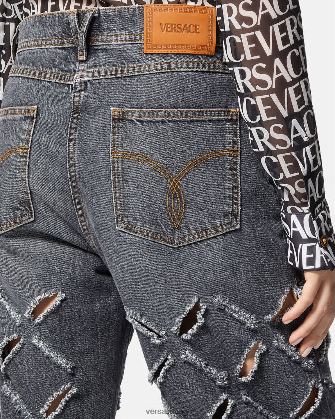 نحيف جينز ممزق واسع الساق Versace رمادي 0FVD2J226 ملابس