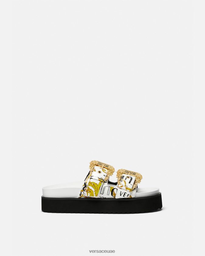 نحيف صنادل بشعار أريزونا Versace الذهب والأبيض 0FVD2J2275 حذاء