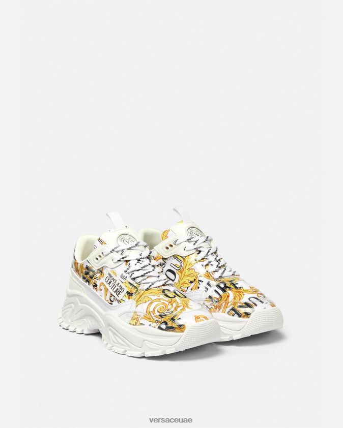 نحيف حذاء رياضي بشعار الماركة كوتور هايكر Versace الذهب والأبيض 0FVD2J2287 حذاء