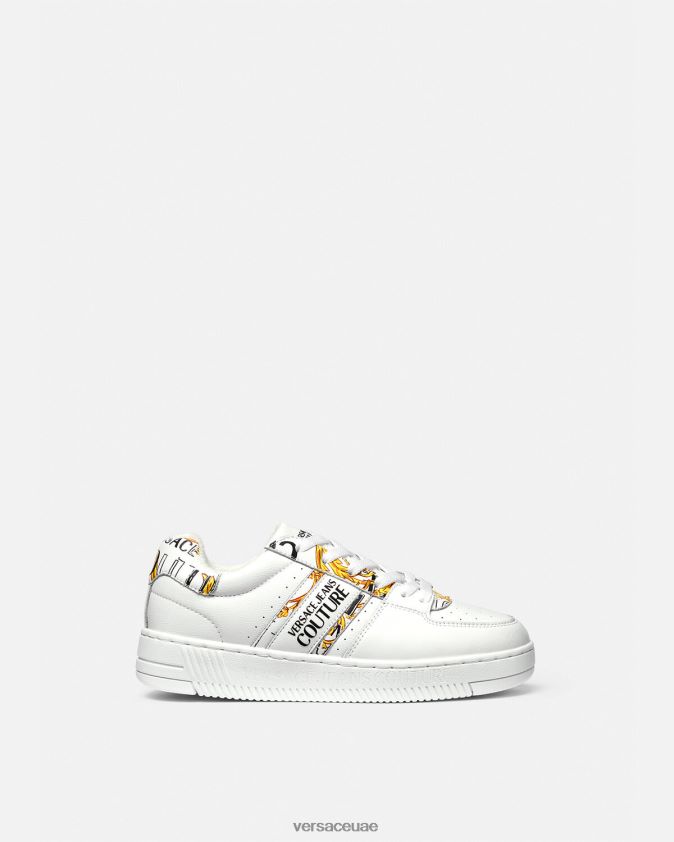 نحيف أحذية رياضية بشعار الفرشاة كوتور ميسا Versace الذهب والأبيض 0FVD2J2295 حذاء