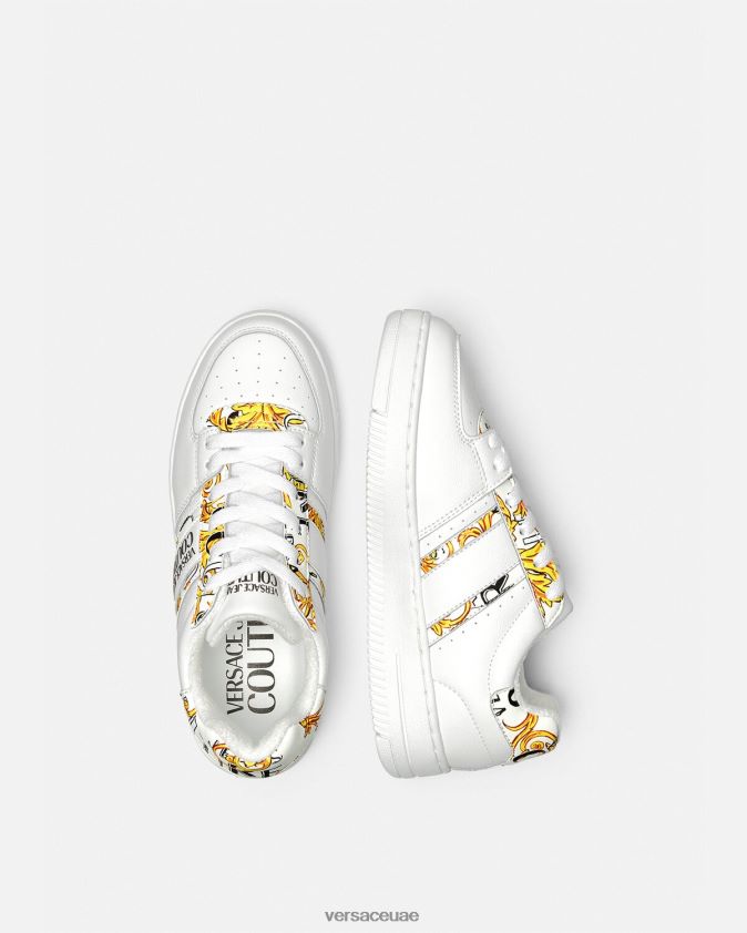 نحيف أحذية رياضية بشعار الفرشاة كوتور ميسا Versace الذهب والأبيض 0FVD2J2295 حذاء