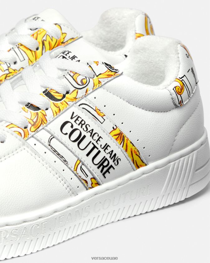 نحيف أحذية رياضية بشعار الفرشاة كوتور ميسا Versace الذهب والأبيض 0FVD2J2295 حذاء