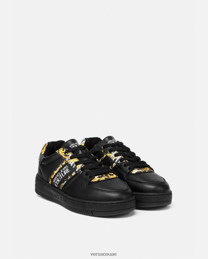 نحيف أحذية رياضية بشعار الفرشاة كوتور ميسا Versace الذهب الأسود 0FVD2J2296 حذاء