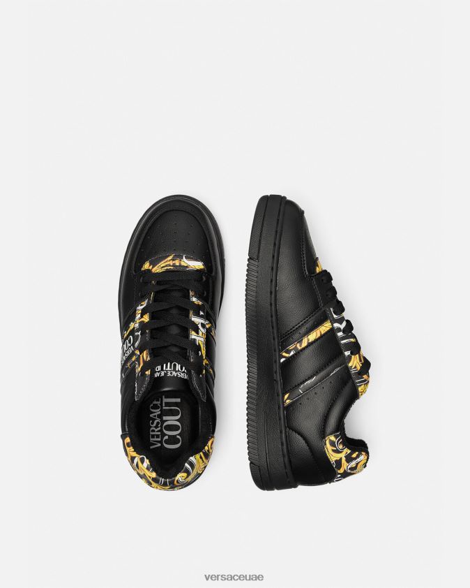 نحيف أحذية رياضية بشعار الفرشاة كوتور ميسا Versace الذهب الأسود 0FVD2J2296 حذاء