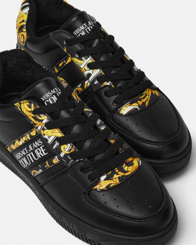 نحيف أحذية رياضية بشعار الفرشاة كوتور ميسا Versace الذهب الأسود 0FVD2J2296 حذاء
