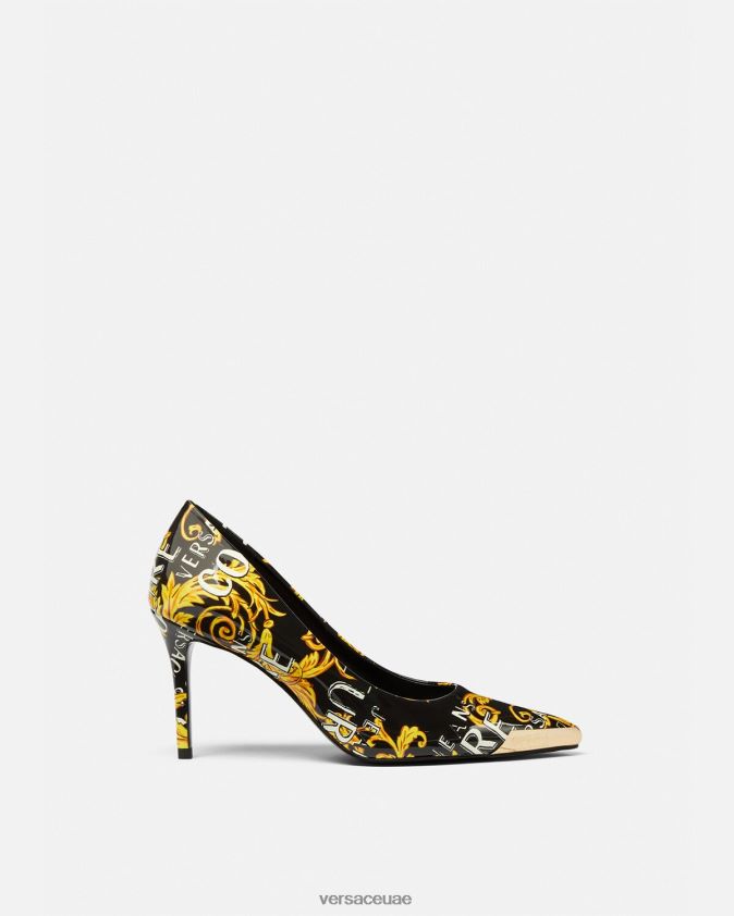 نحيف مضخات تصميم الأزياء الراقية شعار سكارليت Versace الذهب الأسود 0FVD2J2304 حذاء