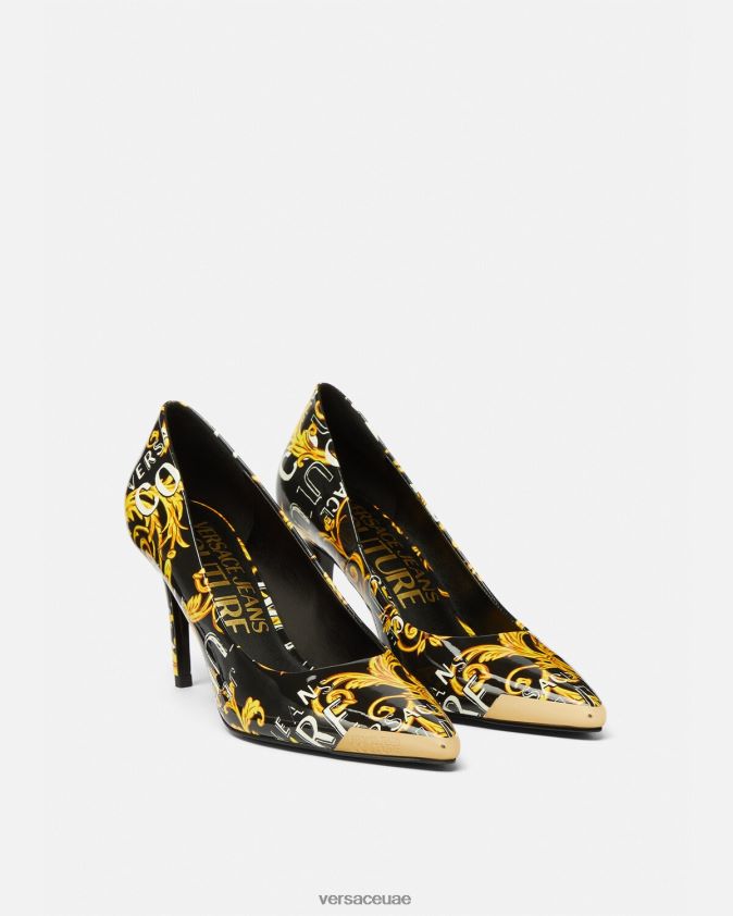نحيف مضخات تصميم الأزياء الراقية شعار سكارليت Versace الذهب الأسود 0FVD2J2304 حذاء