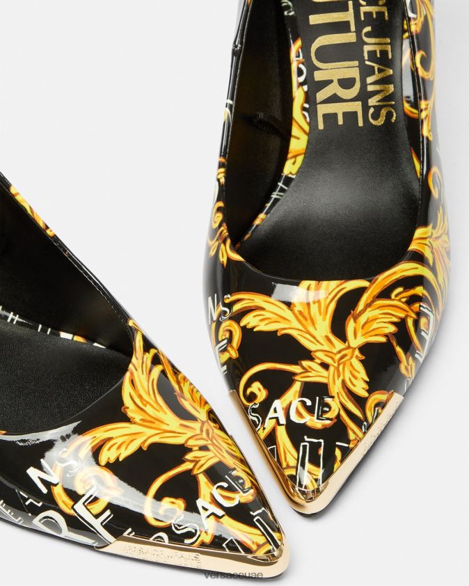 نحيف مضخات تصميم الأزياء الراقية شعار سكارليت Versace الذهب الأسود 0FVD2J2304 حذاء