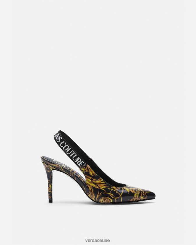 نحيف حذاء بكعب عالي وشعار الماركة Versace الذهب الأسود 0FVD2J2308 حذاء